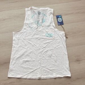 White Tank Top with Teal Graphic